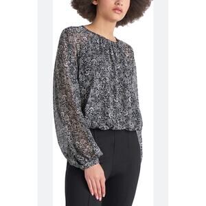 Dex Black Tape Blouse Banded Bottom Floral Blouse